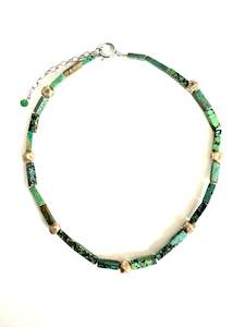 December Blue Topaz Turquoise Lapis: Mohave Turquoise & Silver Necklace