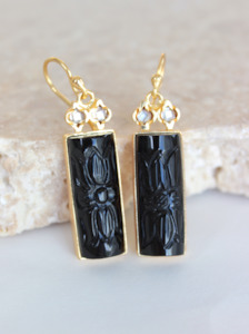 Onyx Talisman Gold Earrings