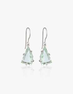 Green Amethyst Silver Angle Earrings
