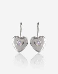 February: Amethyst Silver Heart Earrings