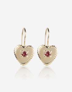 January: Garnet Gold Heart Earrings
