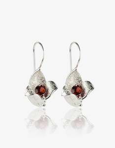 Garnet Bud Silver Earrings