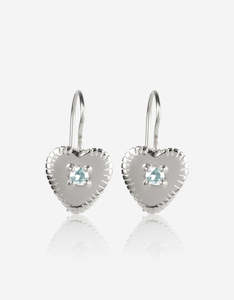 Aquamarine Silver Heart Earrings