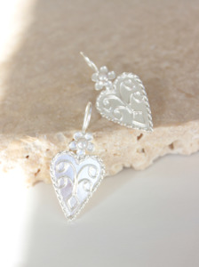 Pearl Heart Silver Earrings