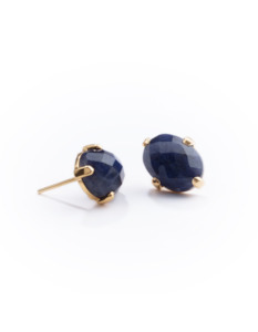 Precious Cities: Blue Adventurine Gold Oval Earrings