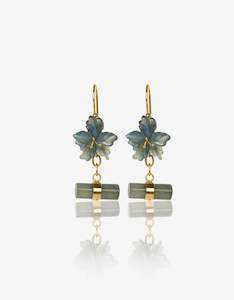 Labradorite: Labradorite Flower Cufflink Gold Earrings