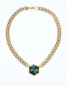 Cathy Pope X Mountain Jade: Green Jade Gold Hexagon Necklace