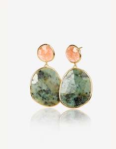 Emerald & Sunstone Large Gold Earrings