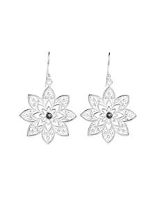 Gifts Under 200: Smokey & White Topaz Silver Flower Earrings - Sample