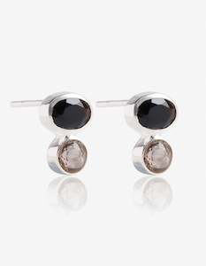 Onyx & Smokey Quartz Silver Studs