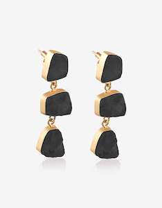 All: Black Tourmaline Rough Stone Earrings - triple