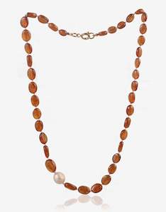 June Pearl: Hessonite and Pearl Necklace