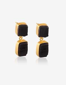 Giifts Under 100: Black Tourmaline Rough Stone Earrings - double