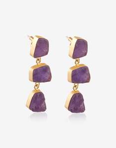 Giifts Under 100: Amethyst Rough Stone Earrings - triple