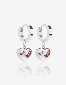 Crimson Silver Heart Earrings
