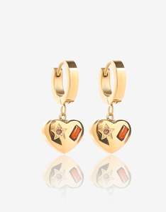Crimson Gold Heart Earrings