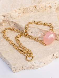 Rose Quartz Gold Mini Chunky Choker