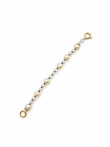 Chains: White Pearl & Black Silk Knotted Extender 14cm