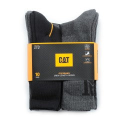 Socks: CAT 10 Pack Performance Crew Socks - Black/Grey