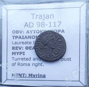 All: #q306# Roman provincial coin of Trajan from Myrina, 98-117 AD