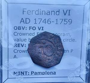 All: #o981# Spanish copper maravedi coin of Ferdinand VI from 1746-1759 AD
