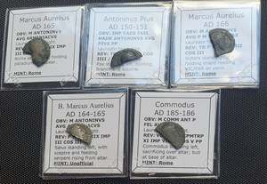 Bulk Uncleaned Discount Items: #Lot44A# Ex-dealers lot of 5 Ancient silver/bronze Roman coins from 150-186 AD