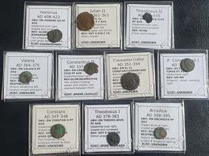 #Lot37A# Ex-dealers lot of 10 Ancient bronze Roman coins from 337-435 AD