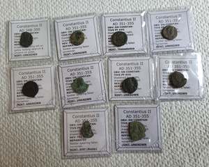 Bulk Uncleaned Discount Items: #Lot21A# Ex-dealers lot of 10 Ancient bronze Roman coins of Constantius II from 348-355 AD