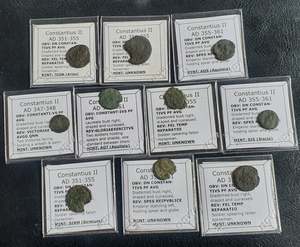 #Lot10A# Ex-dealers lot of 10 Ancient bronze Roman coins of Constantius II from 347-361 AD
