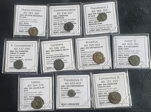 Bulk Uncleaned Discount Items: #Lot8A# Ex-dealers lot of 10 Ancient bronze Roman coins from 336-435 AD
