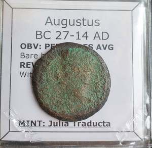 Famous Coins Throughout History: #o780# Roman provincial bronze coin of Augustus from BC 27-14 AD (Spain)