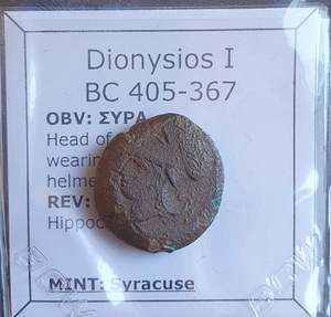 The Coinage Of Syracuse: #N880# Sicilian Greek coin of Dionysios I from Syracuse, 405-367 BC.