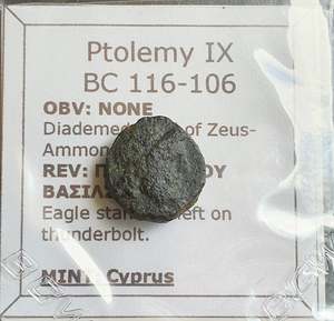 Premium Collection: #P050# Greek bronze ae14 coin of Ptolemaic King Ptolemy IX from 116-106 BC