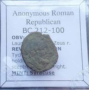 Famous Coins Throughout History: #N841# Anonymous Roman Republican issue bronze coin of Syracuse 212-100 BC