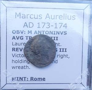 #M981# Roman limes denarius coin of Marcus Aurelius from 173-174 AD
