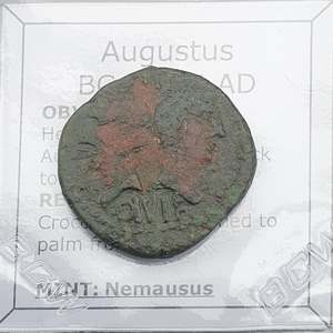 #p265# Roman provincial bronze coin of Augustus from Nemausus from 10-14 AD