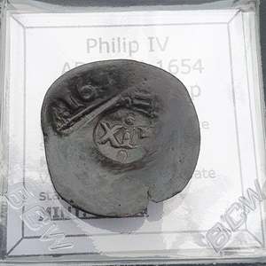 All: #q462# Spanish Countermarked 4 maravedis coin of Philip IV, 1654 AD