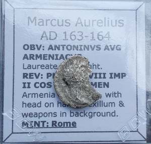 #q500# Roman silver denarius coin of Marcus Aurelius from 163-164 AD