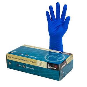 BASTION BLUE NITRILE DIAMOND GRIP 300MM CUFF GLOVES CARTON 10 X 50PK