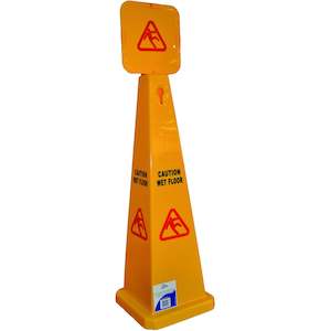Signage: EDCO PYRAMID CAUTION WET FLOOR SIGN YELLOW 900MM
