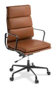 Eames Replica Soft Pad High Back Leather Chair - Black Frame