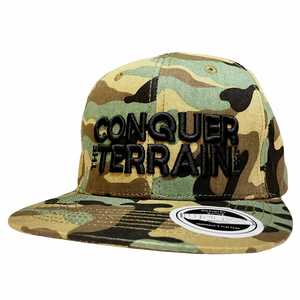 Auto Merch: Conquer The Terrain 4x4 3D Black Embroidery - UFlex Flat Peak Cap - Camo