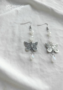 White Butterfly Dewdrop Earrings
