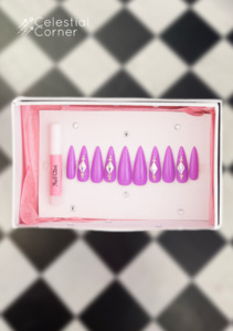 Purple Bling Stiletto Nail Set (S)
