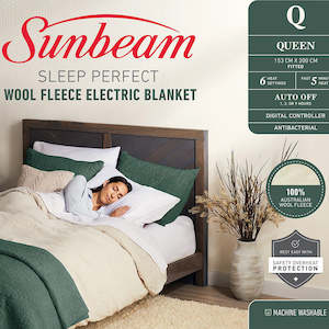 Sunbeam Sleep Perfect Wool Fleece Electric Blanket Queen