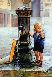Susan Harrison Tustain.Adesso chi la sente mamma. Boy next to water fountain in &hellip;