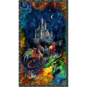 Multi: Dragon Kingdom | A Dragon's Castle 60cm Panel | Midnight 54805DP-1