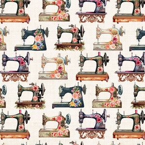 Multi: Happy Place | Floral Sewing Machines | Ecru CD3874