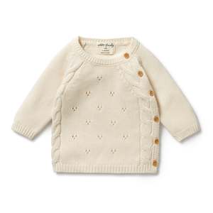 Baby Clothing: Wilson & Frenchy Ecru Knitted Pointelle Kimono Cardigan
