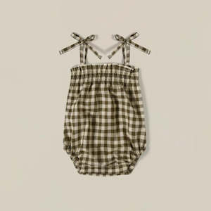 Organic Zoo: Organic Zoo Olive Gingham Spaghetti Bodysuit
